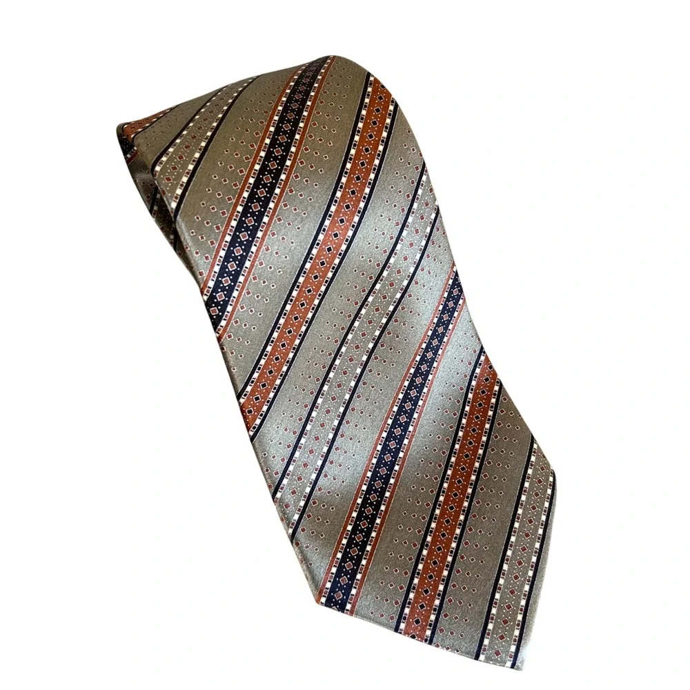 Brioni Metallic Striped Silk Tie Neutrals Classic Elegant Dressy 2S417